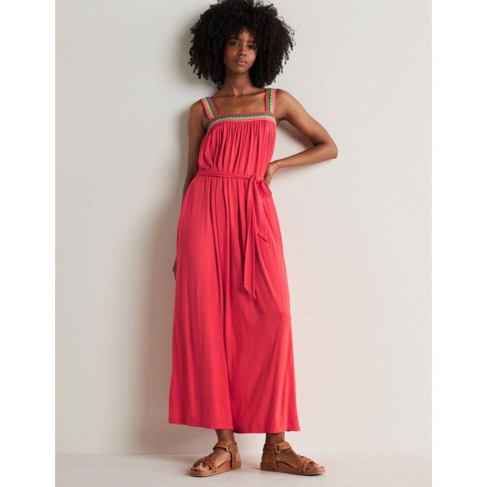 BODEN Crochet Trim Jersey Maxi Dress in Coral Size 2